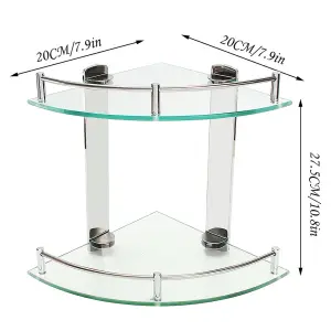 2 Tier Wall Mounted Tempered Glass Bathroom Corner Shelf Storage Organizer D 25 cm