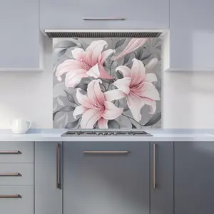 Pink Lilies On Grey Kitchen Splashback