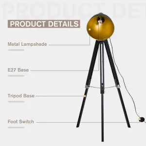 HOMCOM Stand Floor Lamp Tripod Light Livingroom Studio Dome Shade Retro Style