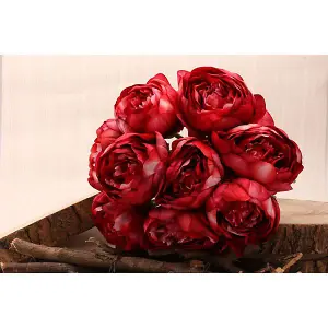 Artificial Silk Peony Bunch. Red. 9 heads. 40 cm