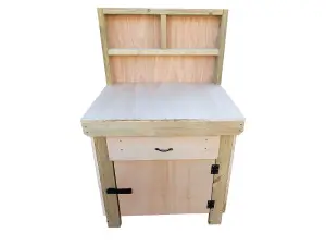 Wooden MDF top storage workbench with lockable cupboard and drawers (V.4)  (H-90cm, D-70cm, L-90cm) with back