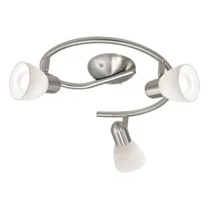 Flush Ceiling Light Satin Nickel Shade White Glass Wipe Technique Bulb E14 3x40W