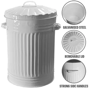 Cream Metal Bin Retro Galvanised Dustbin Vintage Style Steel Bin - 45L