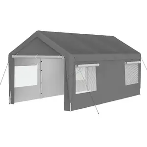 Birchtree Outdoor Steel PE Carport 10x20ft Shed Sidewalls & Windows Boat Truck