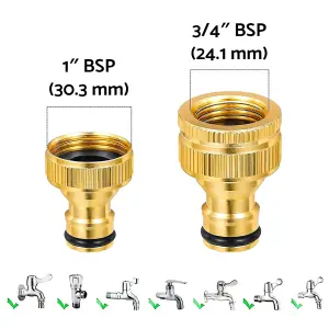 Premium Brass Hose Tap Connector (3/4" & 1" BSP) & Quick-Release Hozelock Compatible Brass Hose Connector - Corrosion-Resistant