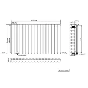 Nes Home Norden 600 x 1003 mm Horizontal Double Oval Tube Anthracite Designer Radiator