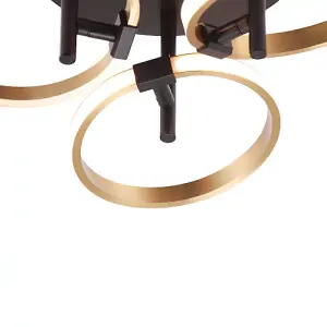 Modern Adjustable Gold Halo Rings LED Ceiling Light Fitting with Mat Black Base