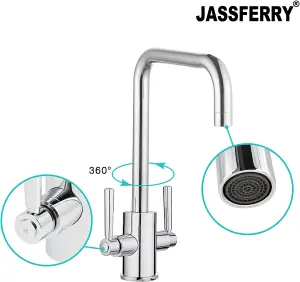 JASSFERRY Kitchen Mixer Tap Cuboid Monobloc Two Lever U-style Swivel Spout