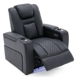 Broadway Cinema Electric Recliner Chair USB Charging Led Base (Black)