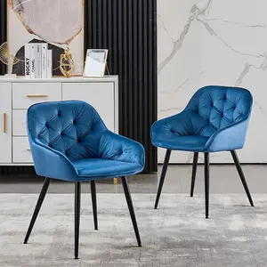 Set Of 2 Blue Velvet Armchairs,dining Chairs With Diamond Tufted, Crossed Legs (Set of 2) Blue