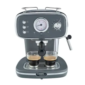 Cooks Professional Coffee Machine Espresso Maker Caffé Barista Pro 15-Bar Pump Frothing Wand Cappuccino Latte Grey