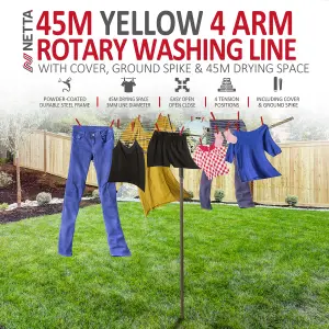 NETTA 45M Rotary Washing Line, 4 Arm - Yellow