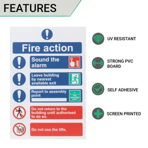 EAI - Fire Action Sign 300x200mm Self Adh Semi Rigid PVC