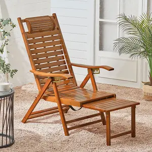 Brown Foldable Adjustable Balcony Wooden Bamboo Chair Lounge Chair