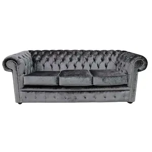 Chesterfield Handmade 3 Seater Sofa Settee Boutique Storm Black Velvet Fabric In Classic Style