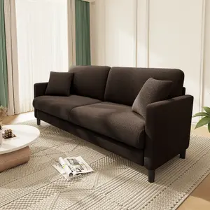 Neche 2 Seater Couch, Teddy Velvet Loveseat Sofa with Extra Deep Seats - Coffee