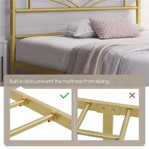 Yaheetech Antique Gold 3ft Single Metal Bed Frame with Cloud-inspired Design Headboard and Footboard