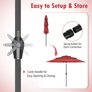 Costway 296cm 3 Tier Outdoor Umbrella Auto-tilt Patio Umbrella W/ Double Vented