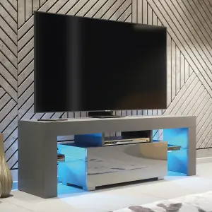 Floe TV Unit 130cm Dark Grey with High Gloss Doors and LED Lighting - Creative Furniture