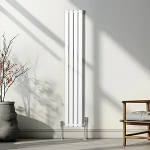 Oval Column Radiator & Valves - 1600mm x 240mm - White