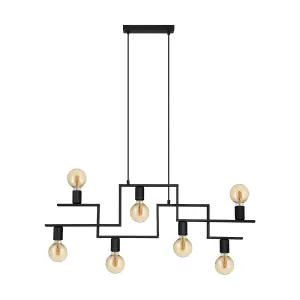 Hanging Ceiling Pendant Light Black Industrial 7x E27 Multi Lamp Table Feature