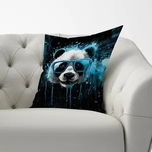 Blue Splashart Panda Face Cushions 60cm x 60cm