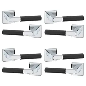 URBNLIVING 115mm Length 8 Pcs Rio Metal Chrome & Black Lever Latch Door Handles Set