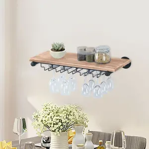 Montreat Solid Wood Wall Mounted Wine Glass Rack in Black