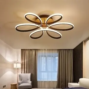 Modern 6 Curved Shape Black Acrylic Symmetric Petal LED Semi Ceiling Light Fixture 58CM Dimmable