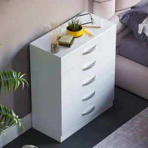 Vida Designs Hulio White High Gloss 5 Drawer Chest (H)900mm (W)750mm (D)360mm