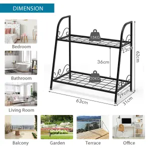 Costway 2-tier Metal Plant Stand Shelf Multifunctional Flower Rack Display Pot Holder