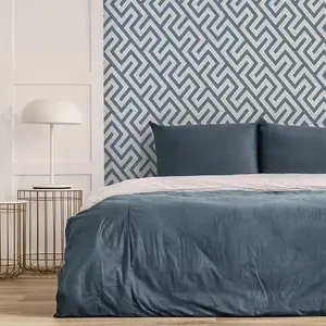 Fine Decor Larson Geo Navy Silver Wallpaper FD43070