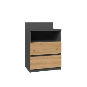 Abril 2 Drawer Bedside Table Anthracite/Artisan Oak