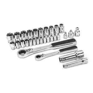 Sata 30Pc 1/4 And 3/8 Drive 6 Point Metric Pass-Thru Ratchet Socket Set