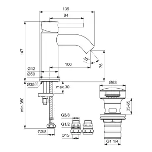 Ideal Standard Ceraline Standard Chrome effect Round Basin Mixer Tap