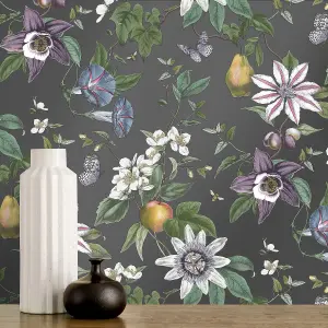 Fine Decor Sierra Floral Black Wallpaper FD43060