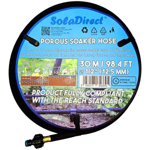 Soaker Hose, Porous Pipe, 30 m / 98.4 ft Long with Connectors, REACH Compliant, Water Saving up to 70%