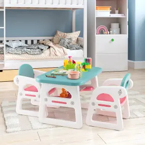 Costway 3 PCS Kids Table & Chairs Set Children Toddler Activity Desk Set w/ Storage Rack