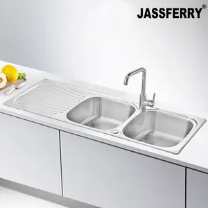 JASSFERRY Inset Kitchen Sink Stainless Steel Matt Double Bowl Reversible Drainer