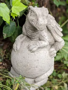 Solid Stone Cast 'Dragon on Ball' Garden Ornament