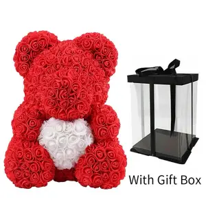 Red and White 40CM Artificial  Rose Teddy Bear Festivals Gift with Box and LED Light