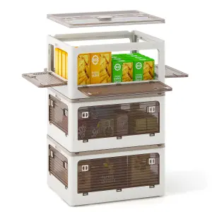 COSTWAY 90L 3-Pack Stackable Storage Bins with Lids Foldable Plastic Container Box