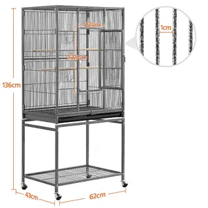 Yaheetech Black Mobile Metal Bird Cage w/ Detachable Stand Large