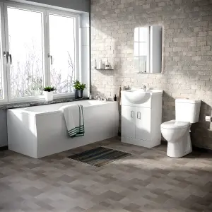 Nes Home Bath Suite 1700mm Bathtub, 550mm White Basin Vanity & Close Coupled Toilet