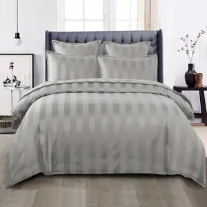 Renze Microfiber 250 TC Reversible Stripe Duvet Cover Set with Pillowcases Silver / Double Duvet Cover + 2 Standard  Pillowcases