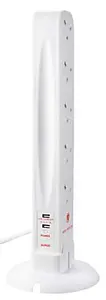 Masterplug Surge White 13A 10 socket Extension lead with USB, 1m