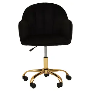 Interiors by Premier Brent Black Velvet And Gold Base Home Office Chair