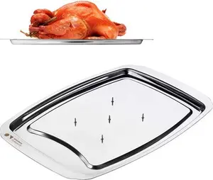 Wrenbury Pro Meat Carving Tray Board - Stainless Steel Carving Tray With Spikes - Carving Dish - Meat Tray With Spikes 38cm - Perfect For Turkey