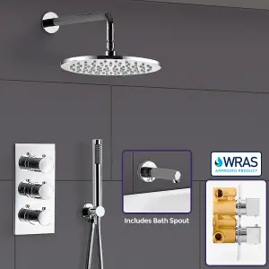 Bathroom 3 Dial 3 Way Concealed Round Thermostatic Shower Mixer Valve Chrome