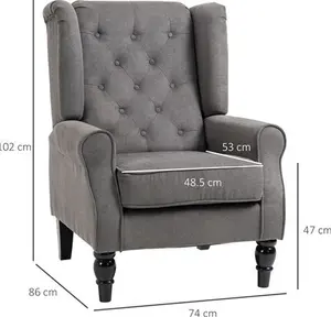 HOMCOM Retro Accent Chair, Wingback Armchair With Wood Frame Button Tufted Design For Living Room Bedroom, Dark Grey | Aosom UK